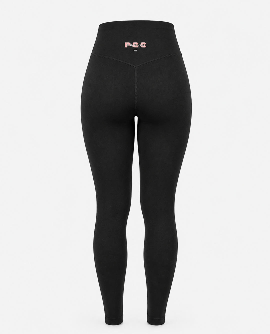 Pretty Girl Club women's black high-waisted sculpting leggings with ink PGC logo