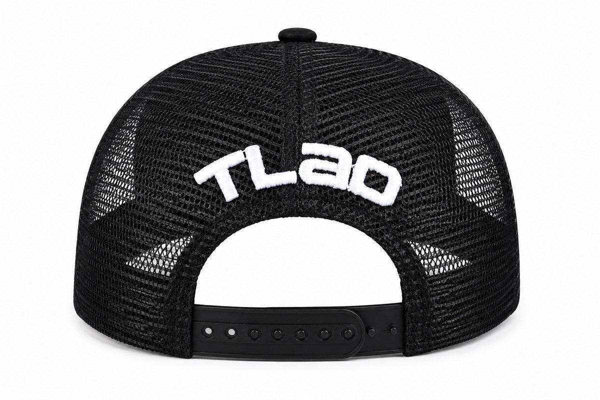 Back view of UP IT Black Cap with mesh panels and TLAD logo